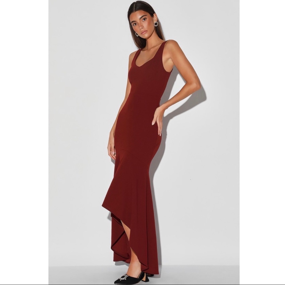 Burgundy High Low Midi Dress